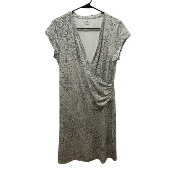 Athleta Nectar Grey Paisley Ruched Dress Size Large - Picture 1 of 4